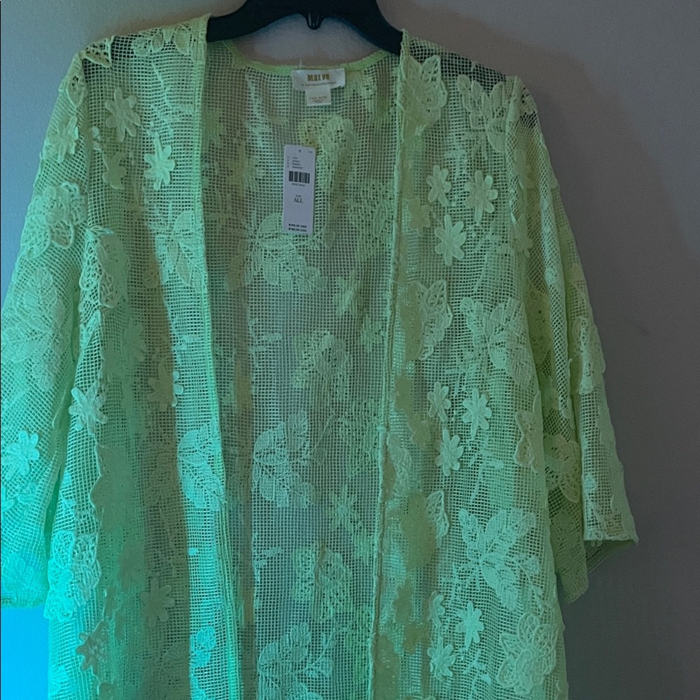 Maeve by Anthropogie 3D Lime Green Floral Lace Duster Size OS - Picture 2 of 7